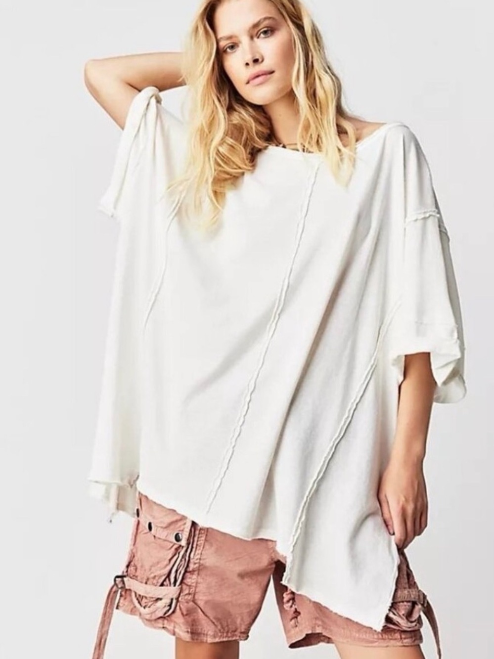 Free people say la vie white oversized tee size S